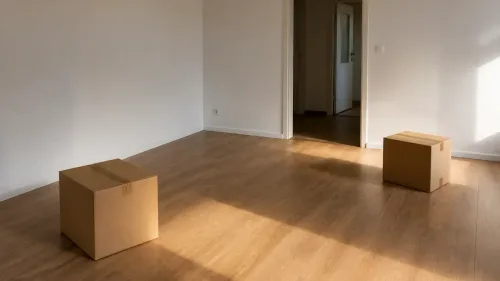 Dve samostatné sťahovacie škatule v prázdnej izbe ako citlivý kontext rozdelenia domácnosti.