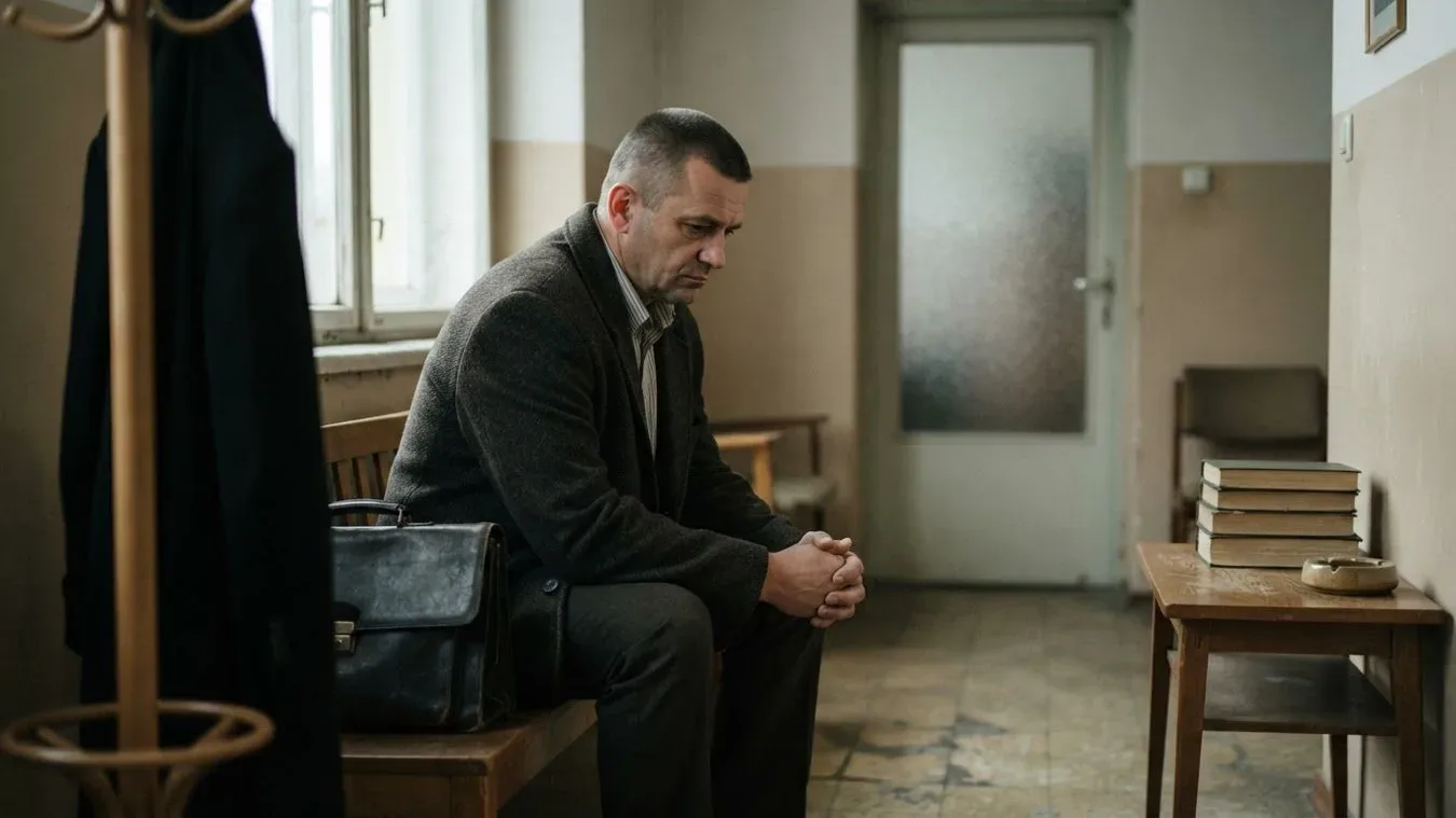 Čiernobiela reportážna scéna v bežnom slovenskom prostredí znázorňuje tému „Má záznam v registri trestov vplyv na schválenie pôžičky a hypotéky?“.