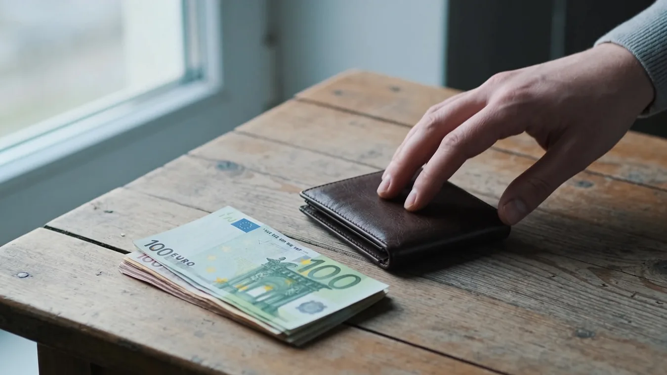 Menšia suma eurobankoviek pri peňaženke ako symbol pôžičky 400 až 800 eur