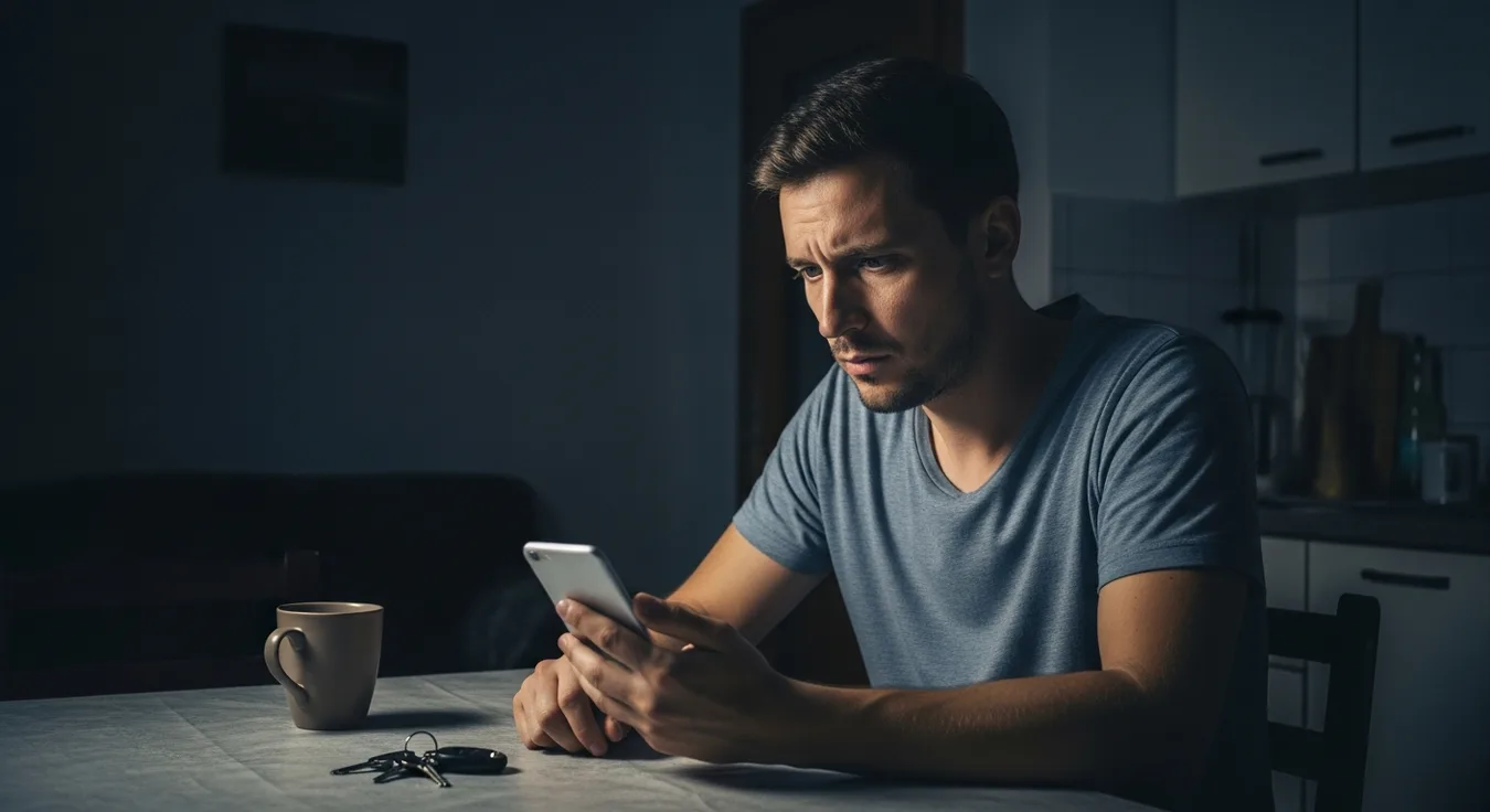 Nočný pohľad na kuchynský stôl s telefónom pri žiadosti o pôžičku