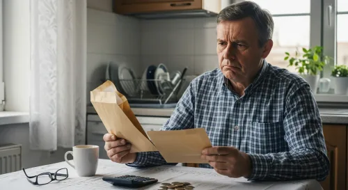 Úradná obálka, pečiatka a kalkulačka na stole pri daňovej exekúcii