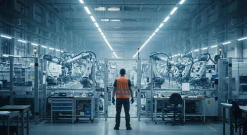 Automatizovaná továreň na Slovensku a jeden človek sledujúci roboty - budúcnosť práce a príjmu