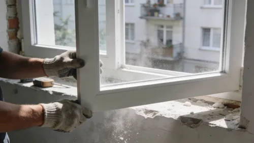 Nové plastové okno počas montáže do fasády rodinného domu