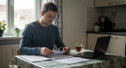 Žiadateľ o úver pripravuje doklady o príjme pri stole