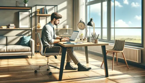 Práca z domu pri počítači s kávou